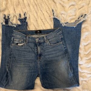 7 For All Mankind Frayed Hem Blue Jeans very stretchy. Great cropfit with boots